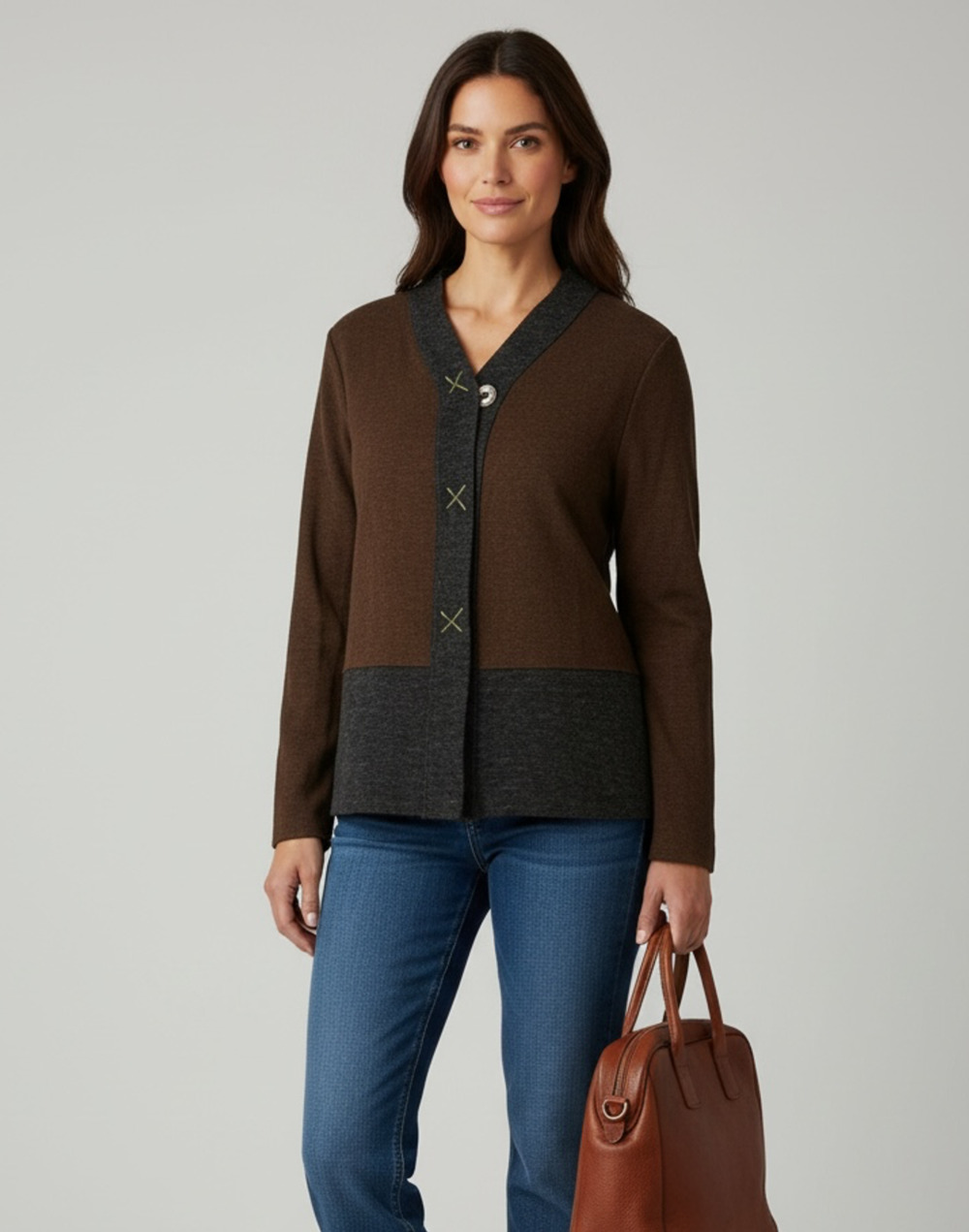 NEW Habitat Clothes To Live In Brown And Grey Colorblock Cardigan SZ L